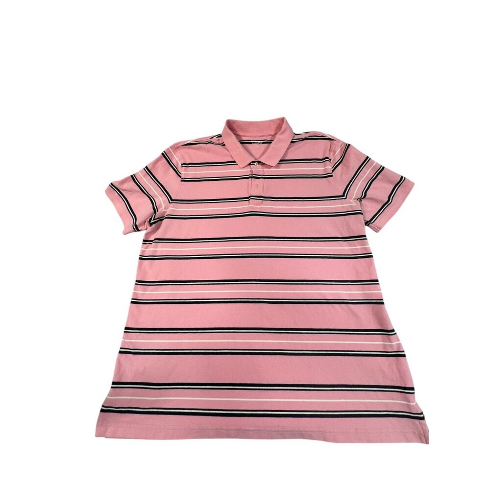 Lands End Mens XXL Traditional Fit Pink Striped Short Sleeve Polo Shirt Cotton B